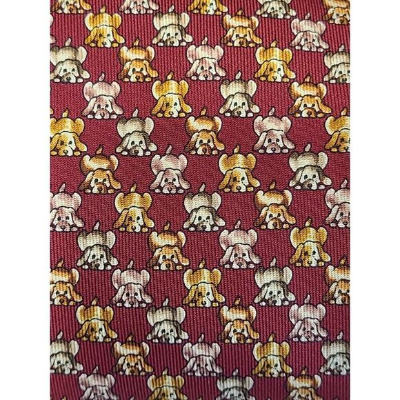 Salvatore Ferragamo Burgundy Silk Tie Pouncing Puppy Dog Whimsical Novelty EUC - Picture 5 of 5